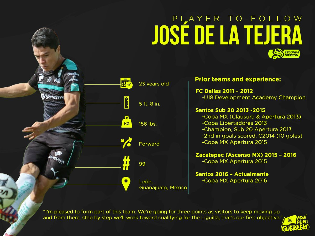 ClubSantosEn's tweet photo. Week four's #PlayerToFollow is @pepetjra, who starts up top for los Guerreros against Reynosa FC tonight. https://t.co/mX3Bm526jP
