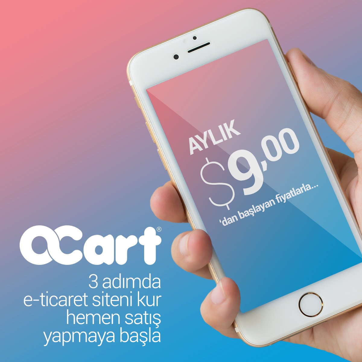 3 kolay adımda e-ticaret siteniz hazır; kayıt ol, siteni aç, satışa başla! Üye olmak için ocart.co