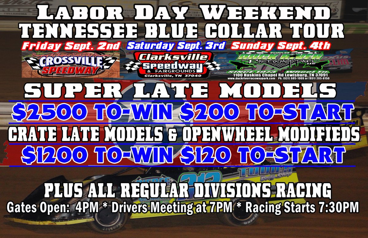 Tomorrow night race fans the Blue Collar Tour Finale wraps up here <a href="/DRRPLLC/">DRRP,LLC</a> Gates Open 4pm Racing Starts <a href="/730pm/">Seven Thirty</a>