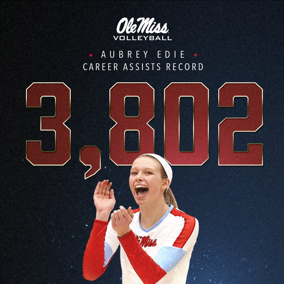 OleMissVB's tweet photo. Congrats to @aubbob4 on setting the school record for career assists with 3,802! #HottyToddy #FIN1SH https://t.co/kNwrvHZDL1