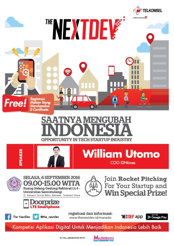 NextDev_id's tweet photo. Masih ada waktu loh untuk kamu yang mau daftar u/ #NextDev2016 #UntukManado besok.. Klik https://t.co/oII6qjp1Qj  https://t.co/OCcIXmV0Jt