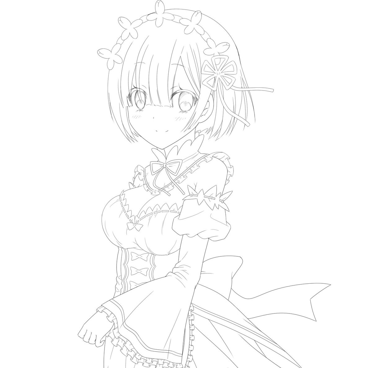 うおぬまゆう マンガボックスわしかわ外伝連載 絵仕事募集中 No Twitter 線画描いてみた 今回は片目隠しっぽく塗りたいな 塗りもちょっと変えてみたい Rezero リゼロ Reゼロから始める異世界生活 レム