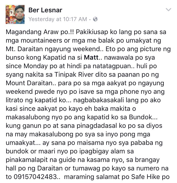 eunicemaritrish's tweet photo. @OneMapua here are the recent updates! Thank you! #HelpFindMatt https://t.co/4G0b0F0uxQ
