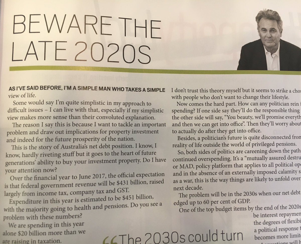 BernardSalt's tweet photo. Beware the late 2020s used our current debt is not reined in.  Politicians will have less ability to spread largesse https://t.co/0OT7Z0neX4