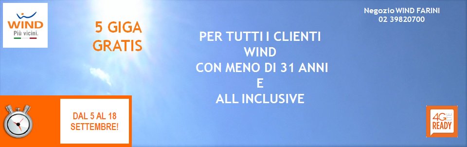 TelefoniaMI's tweet photo. Dal #5Settembre al 18Settembre #5GIGA Gratis per tutti i clienti #WIND Under 30 con ALL INCLUSIVE! #4G #PassaaWIND https://t.co/geCu1kE22p
