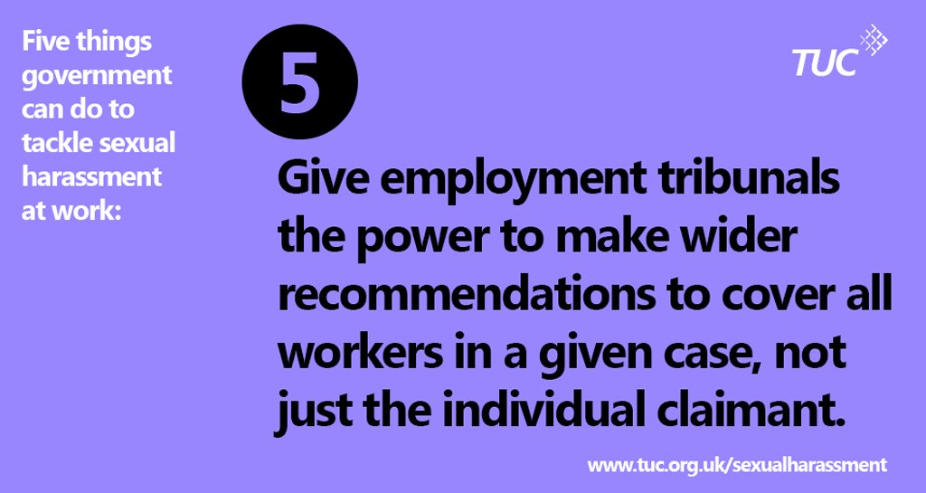 The_TUC's tweet photo. Here are five things the government can do to tackle sexual harassment. https://t.co/NM0lvfiglq    #harassedatwork https://t.co/ho4V6codDO