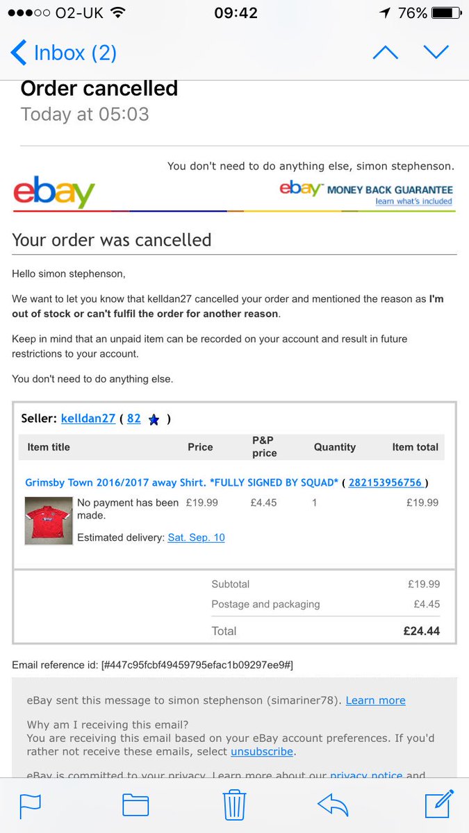 SimarinerGY's tweet image. RT.
Don't buy off KellDan27 on EBay!
Bought two GTFC shirts and they cancelled both orders!!

#Grimsby #Fraud