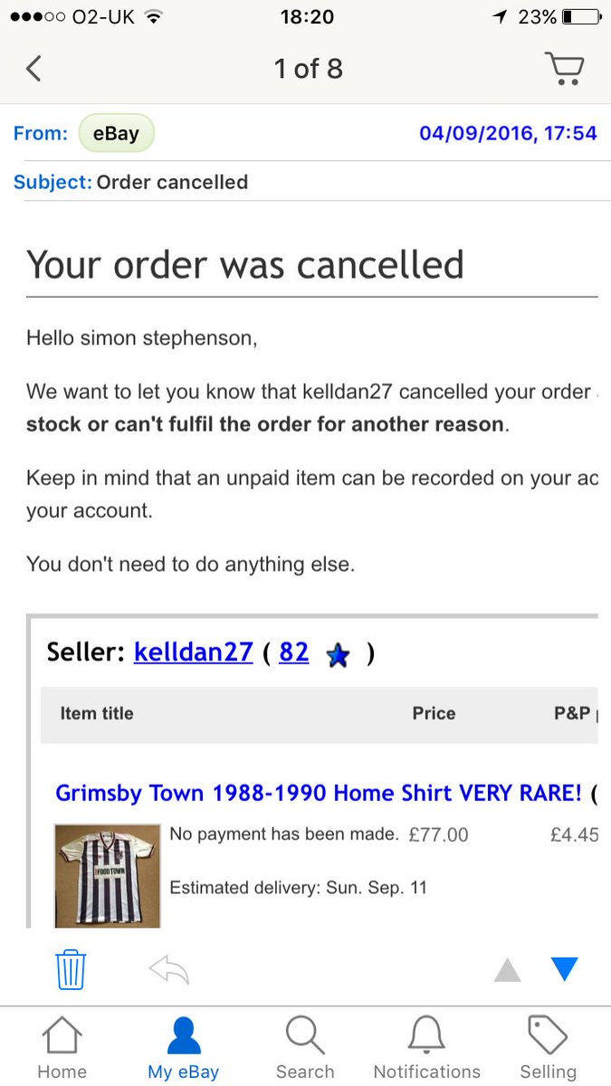 SimarinerGY's tweet image. RT.
Don't buy off KellDan27 on EBay!
Bought two GTFC shirts and they cancelled both orders!!

#Grimsby #Fraud