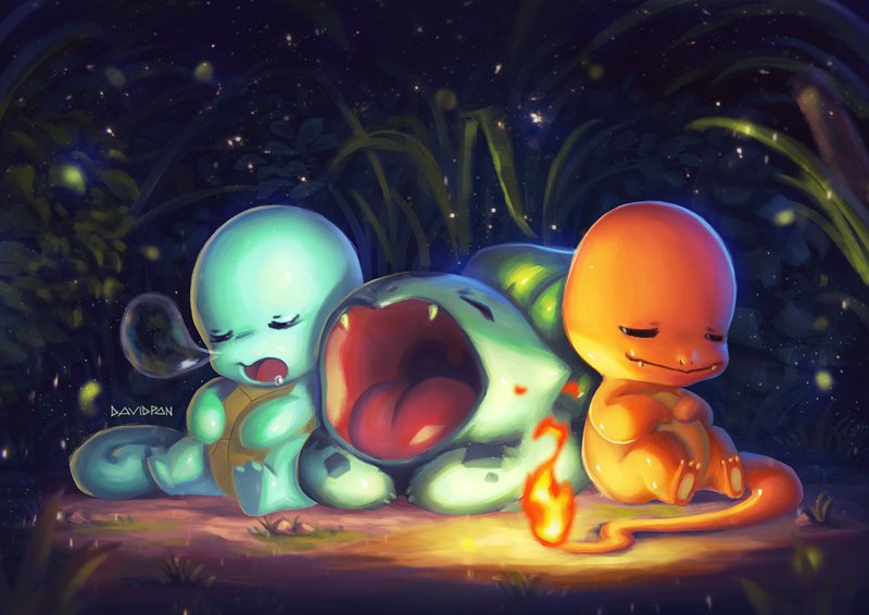Pokemon Sleeping Starters, Bulbasaur, Charmander, and Squirtle