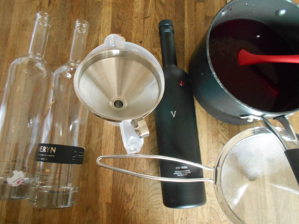 CaerwynAsh's tweet photo. reused @PenderynWhisky bottles to make #CremeDeMure with surplus blackberrys #FiveVodka for cocktails and #Prosecco https://t.co/PXLnihk2OO