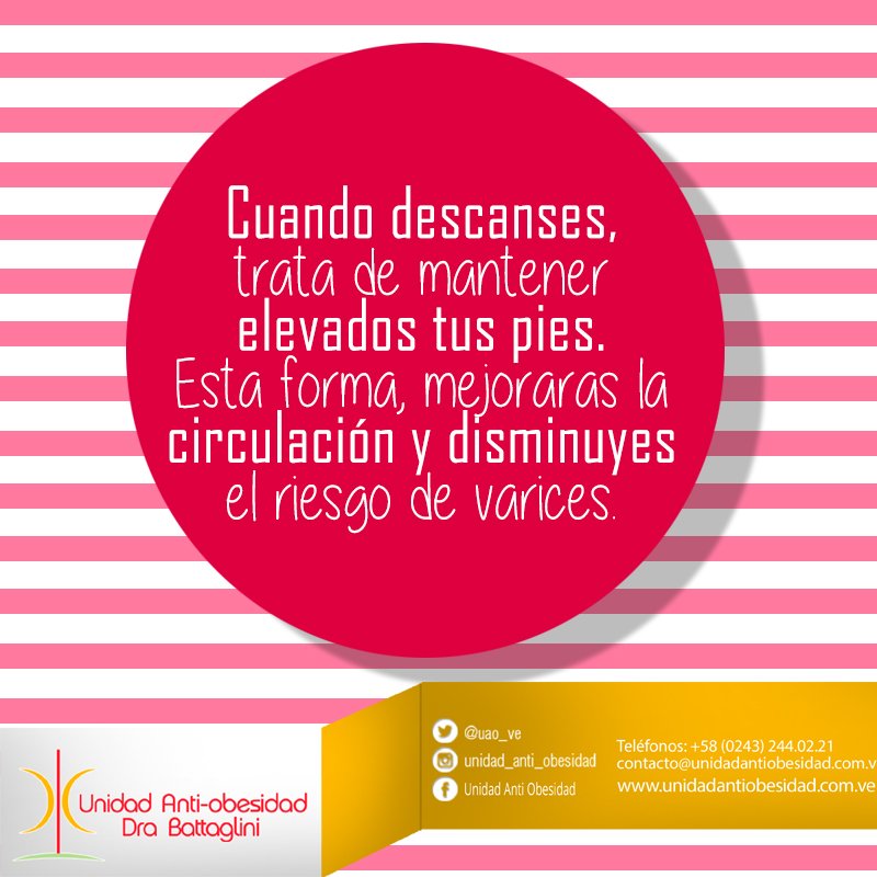 uao_ve's tweet image. Cuando descanses, trata de mantener elevados tus pies. De esta forma, mejoras la circulación y disminuyes el ri...
