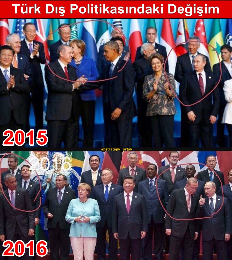 stratejik_ortak's tweet photo. Yabancı gazeteciler Türk dış politikasındaki değişimi 2015 ve 2016 G-20'deki bu iki fotoğrafla özetliyor.. https://t.co/3u4DFwfe1t