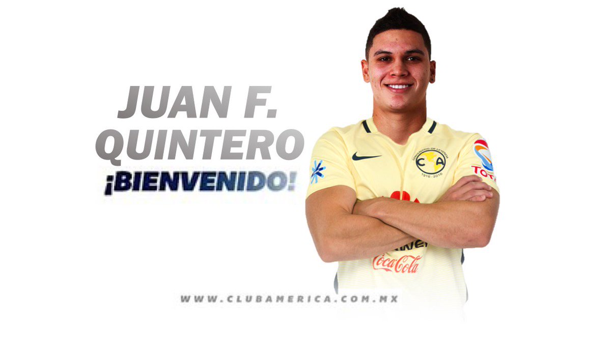 CllubAmerica's tweet photo. El mediocampista @juanferquinte10, es nuestro último #RefuerzoÁguila para el Apertura 2016. ¡Bienvenido! https://t.co/njsbBLyFEv