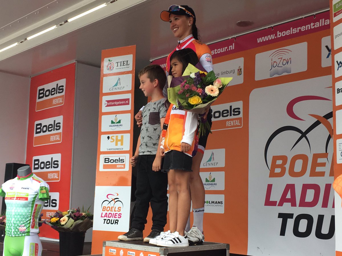 ladiestour's tweet photo. Reaction @KNiewiadoma @RaboLiv. Winning 2 stages makes her happy https://t.co/7geigDWLzV #BRLT16 https://t.co/TpZRAzRwE0