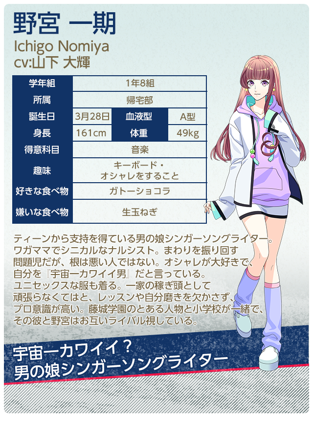 ボーイフレンド 仮 きらめき ノート 星蘭学院カレ紹介 ティーンから支持を得ている男の娘シンガーソングライターの野宮一期 ワガママでシニカルなナルシスト 自分を 宇宙一カワイイ男 だと言っている レッスンや自分磨きを欠かさず プロ意識が ボーイフレンド 仮 きらめき ノート 星蘭学院カレ紹介 ティーンから支持を得ている男の娘シンガーソングライターの野宮一期 ワガママでシニカルなナルシスト 自分を 宇宙一カワイイ男 だと言っている レッスンや自分磨きを欠かさず プロ意識が