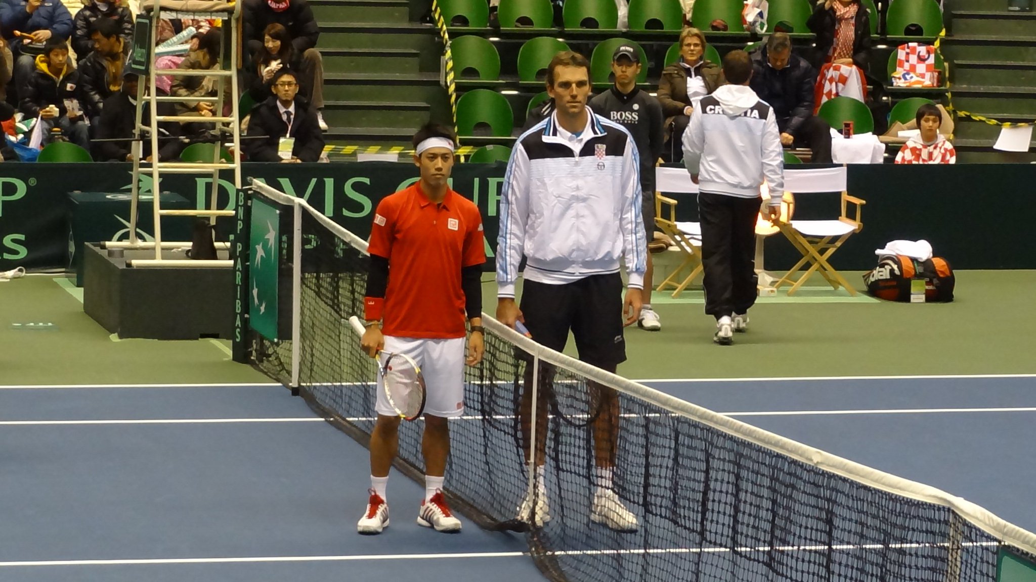 Goran ゴラン 全米オープン 次の相手は211cmのカルロビッチ 錦織圭くんの178cmだから33cmの差 写真は12年のデビスカップのときの写真 このときはカルロビッチのサーブに完敗