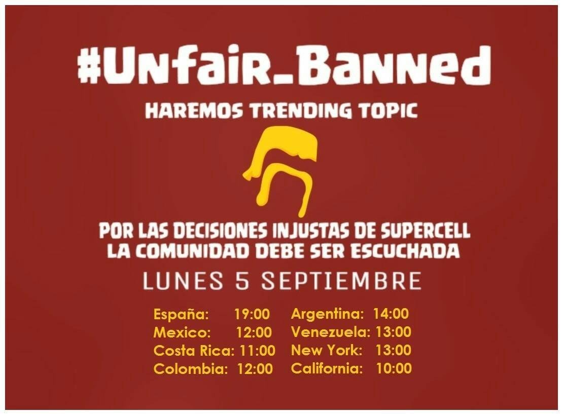 Mañana hagamos trending el siguiente hash #unfair_banned, por aquellos que fueron injustamente baneados en CoC