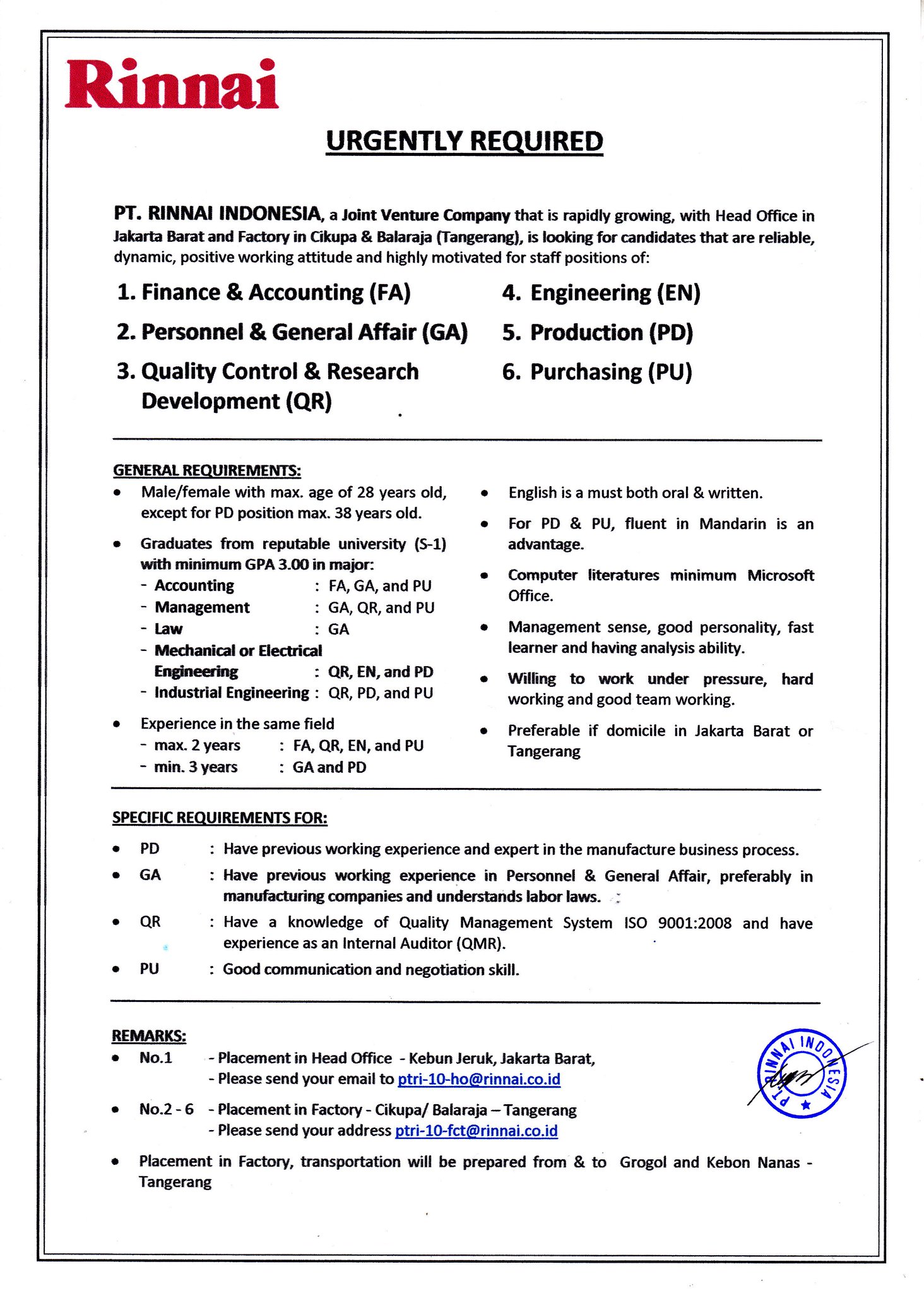 UntarCareer on Twitter: "Loker dari PT. RINNAI INDONESIA UntarCareer on Twitter: "Loker dari PT. RINNAI INDONESIA