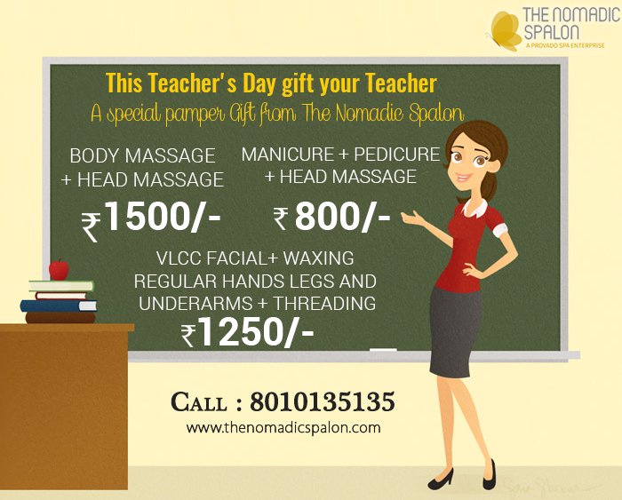 NOMADICSPALON's tweet photo. This teacher's Day gift your Teacher/ Mentor/guru/parents/friends
A special pamper gift from #TheNomadicSpalon #Gift https://t.co/9XNiH8TdJ7
