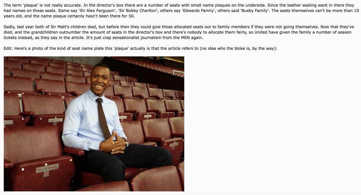 ManUtdStuff's tweet image. Info: A great explanation on the Busby family plaque removal story very badly reported by the MEN. [redcafe]