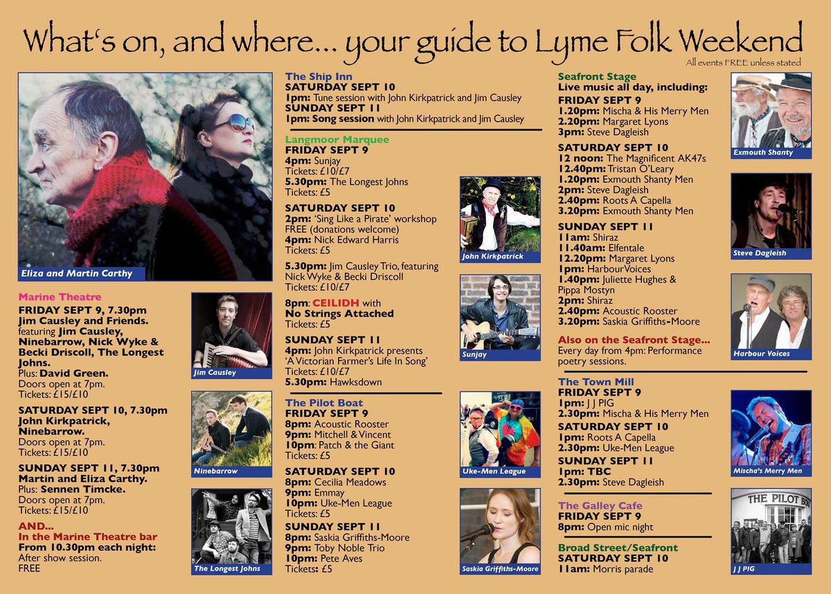 THREE eclectic sets coming up @Lymefolk - check the schedule and come along if you can! <a href="/jimcausley/">Jim Causley</a> Friday night!