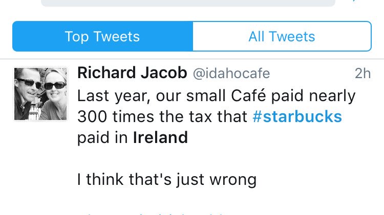 Starbucks paid €45 in corporate tax last year in Ireland! Irish SMEs deserve equal treatment in their own country 😡