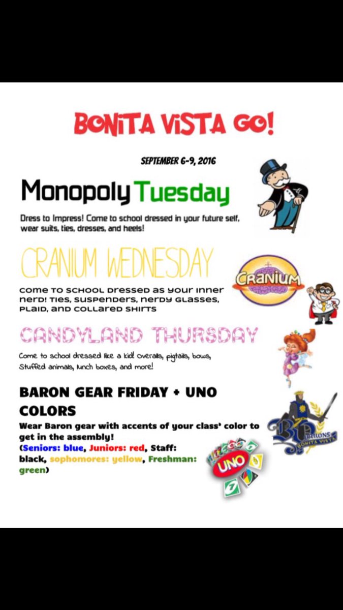 BVHS_ASB's tweet photo. BONITA VISTA GO SPIRIT WEEK 🎉💙💛 🚨🚨 USE THE HASHTAG #bvgo17,18,19,OR 20 to rack up those points 🚨🚨 https://t.co/7evBk3j2FX