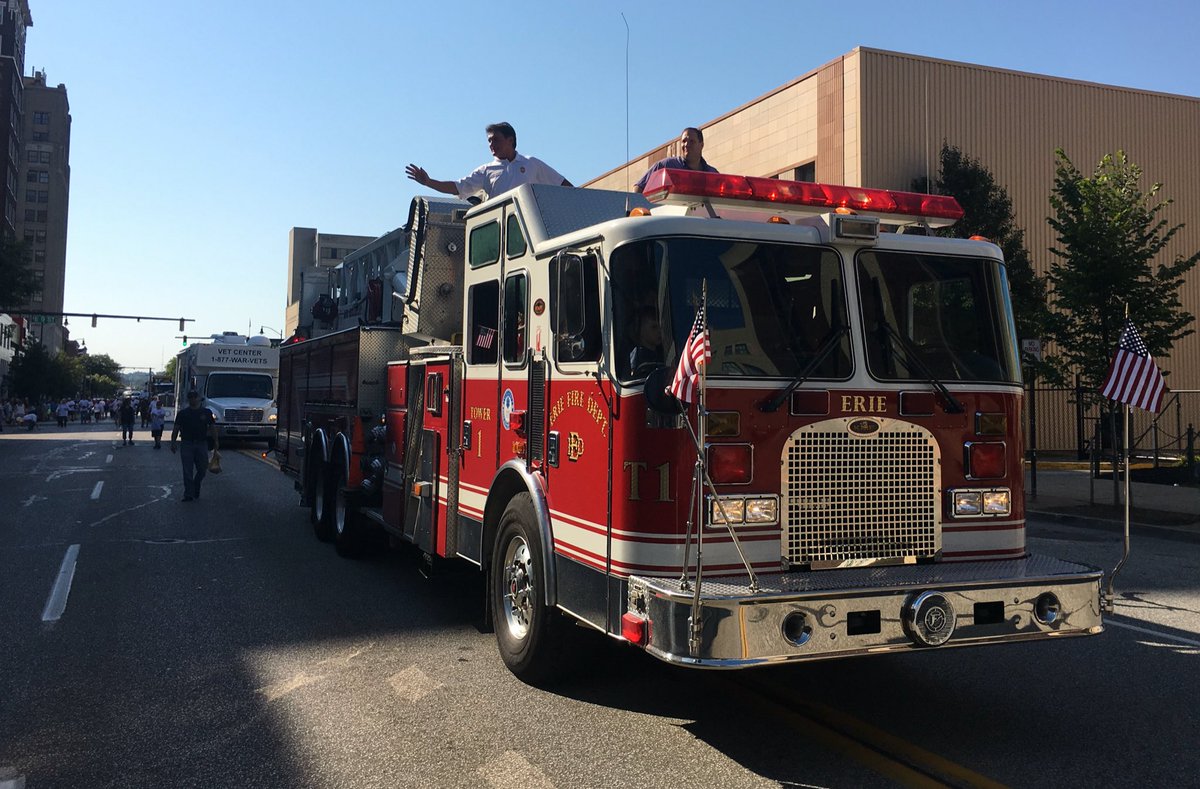 ETNcolwell's tweet photo. Erie FD Chief Guy Santone &amp; Mayor Joe Sinnott in the NWPA Area Labor Federation Labor Day parade. #ErieLive https://t.co/CGIuDuSpSZ