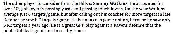 philip_double's tweet photo. Who likes Sammy Watkins as a GPP play Week 1? #thisguydoes https://t.co/pU2sr1GVJK