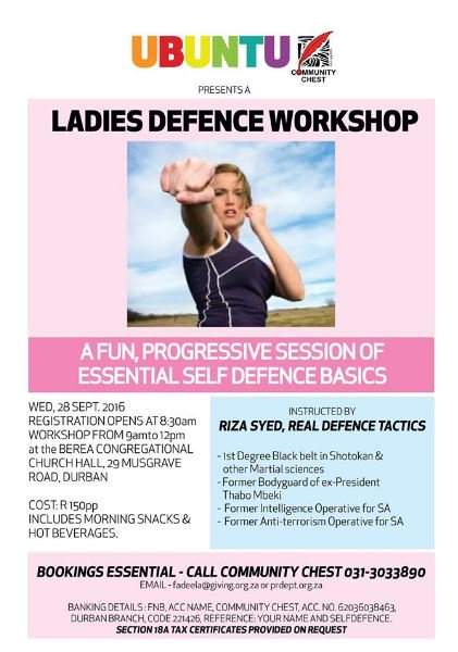 Ladies Defence Workshop - contact Community Chest Durban