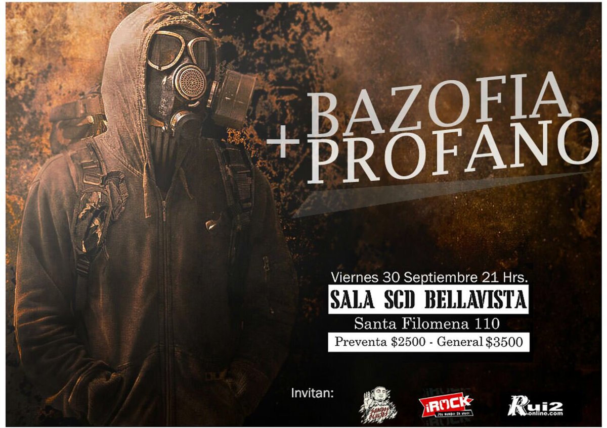 Bazofia Banda Rock (@bazofiachile) on Twitter photo Ya lo sabe!! 30 de Septiembre <a href="/BazofiaChile/">Bazofia Banda Rock</a> y @Profanochile en @SCDChile Bellavista 21:00hrs Ya lo sabe!! 30 de Septiembre <a href="/BazofiaChile/">Bazofia Banda Rock</a> y @Profanochile en @SCDChile Bellavista 21:00hrs