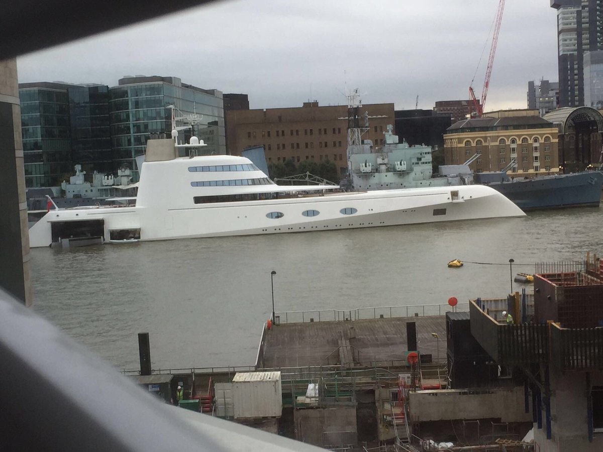 BenjiSutton's tweet image. Superyacht A - moored on the Thames today! #Superyacht #London