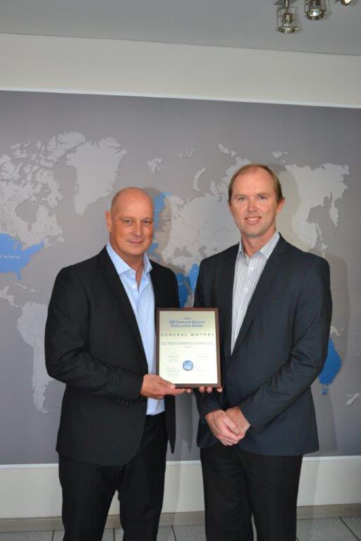 CGIBranding's tweet image. We&apos;ve won the Global GM Supplier Quality Excellence Award for 2015. Gregory Davis-Taylor from GM did the honours!