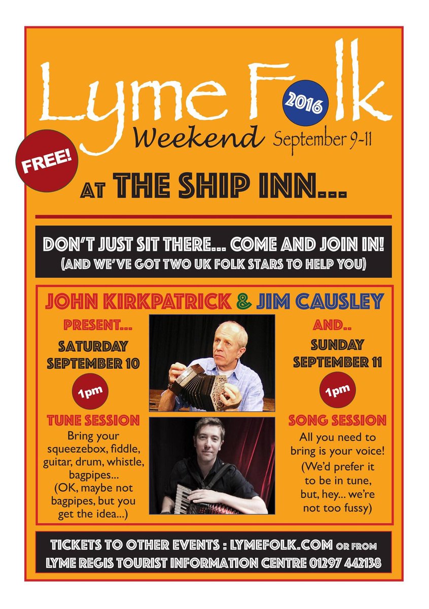 <a href="/jimcausley/">Jim Causley</a> Come and join Lyme Folk patron 1pm on Saturday for a tune session and on Sunday <a href="/1pm/">໊</a> for a song session