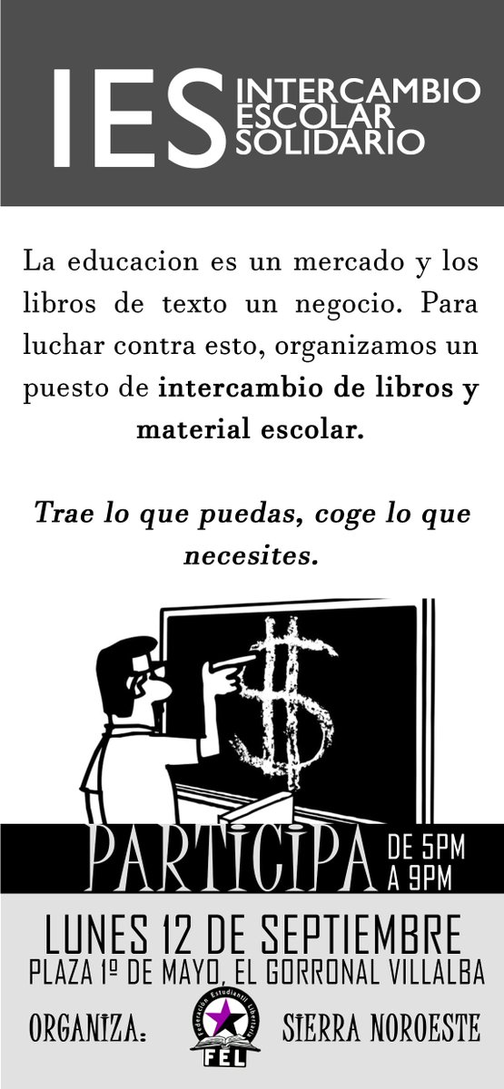 Por nuestra parte recordamos que hemos organizado un intercambio solidario  escolar el próx 12 Sept en Villalba.
