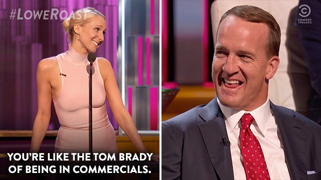 ComedyCentral's tweet photo. .@NikkiGlaser deflates Peyton Manning’s ego. #LoweRoast https://t.co/3e3X7Lc5SJ