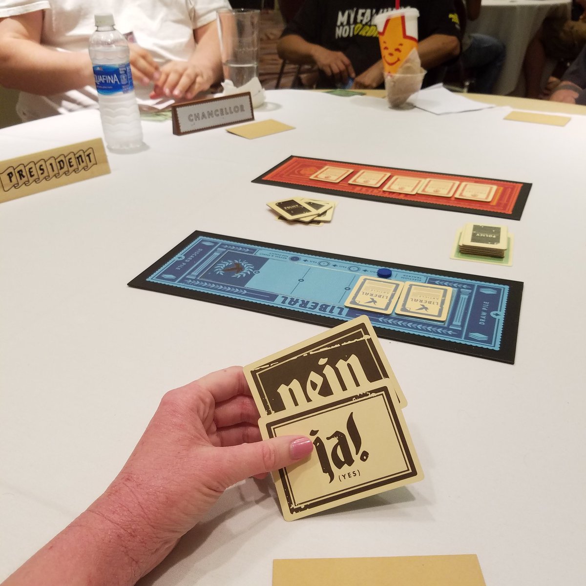 boobug90's tweet photo. Played 4 games of Secret Hitler last night. Lost all 4.Still had a great time! #strategicon #Gateway2016 #boardgames https://t.co/ZYNvtS8YM2