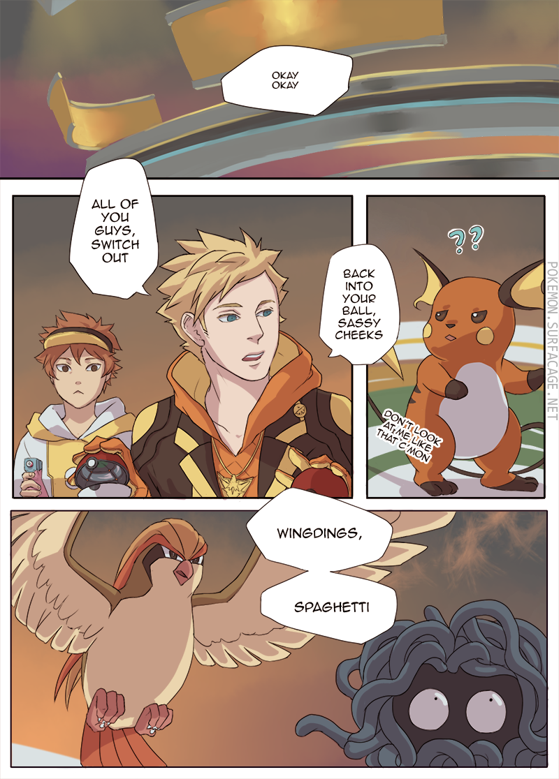 PokemonGoNews's tweet photo. Spark is simultaneously the best and worst #PokemonGO Team Leader, as seen in this fan comic. [credit] @surfacage https://t.co/lpUekAerL7