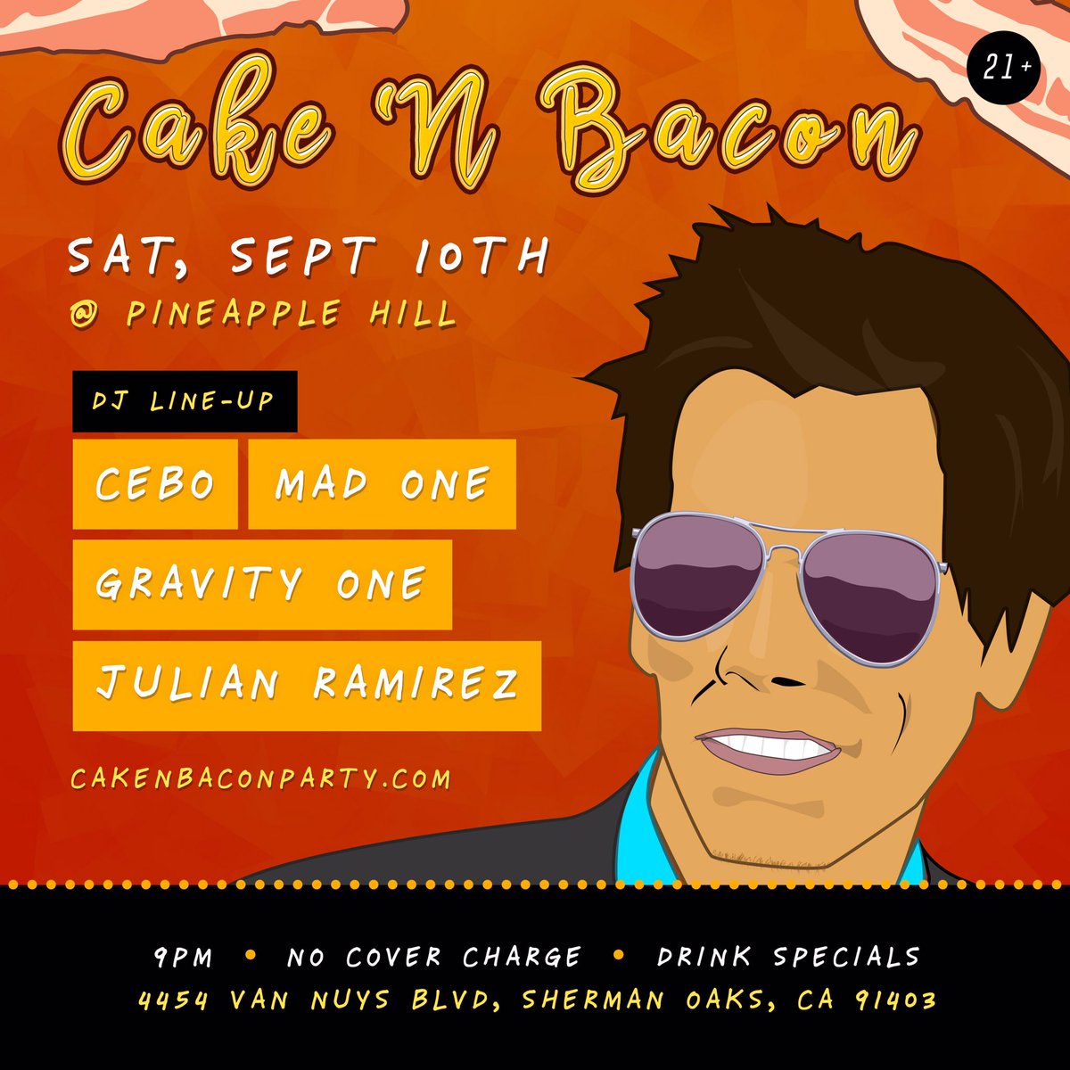 cakenbaconparty's tweet photo. The party continues this Saturday! Sept 10 line-up: @djcebo23, @DeeJayMadOne, @DJJULIANRAMIREZ and Gravity One! 🎉😎 https://t.co/8B8tVeoJDz