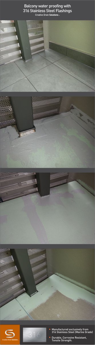 creativedrains's tweet photo. Step by step - Balcony water proofing with 316 stainless steel flashings #balconyrepairs #homerenovation https://t.co/yRD7bxy0sL