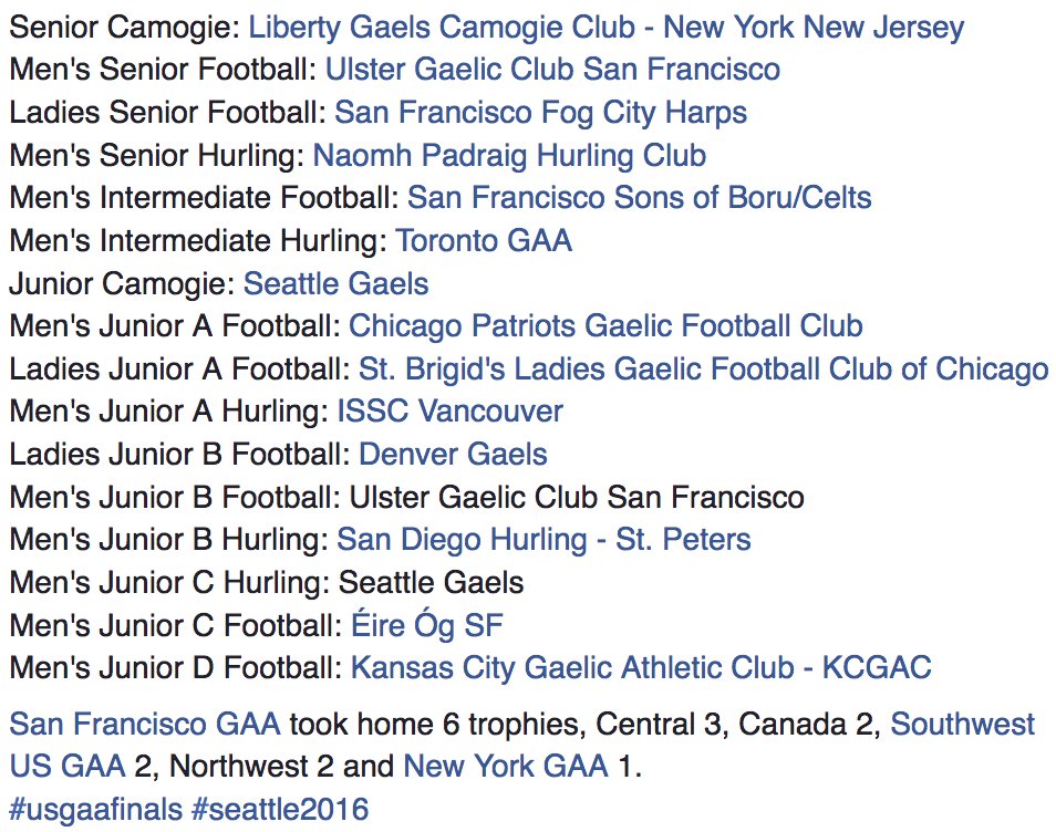 Your 16 USGAA Finals Champions for 2016: #seattle2016 #usgaafinals