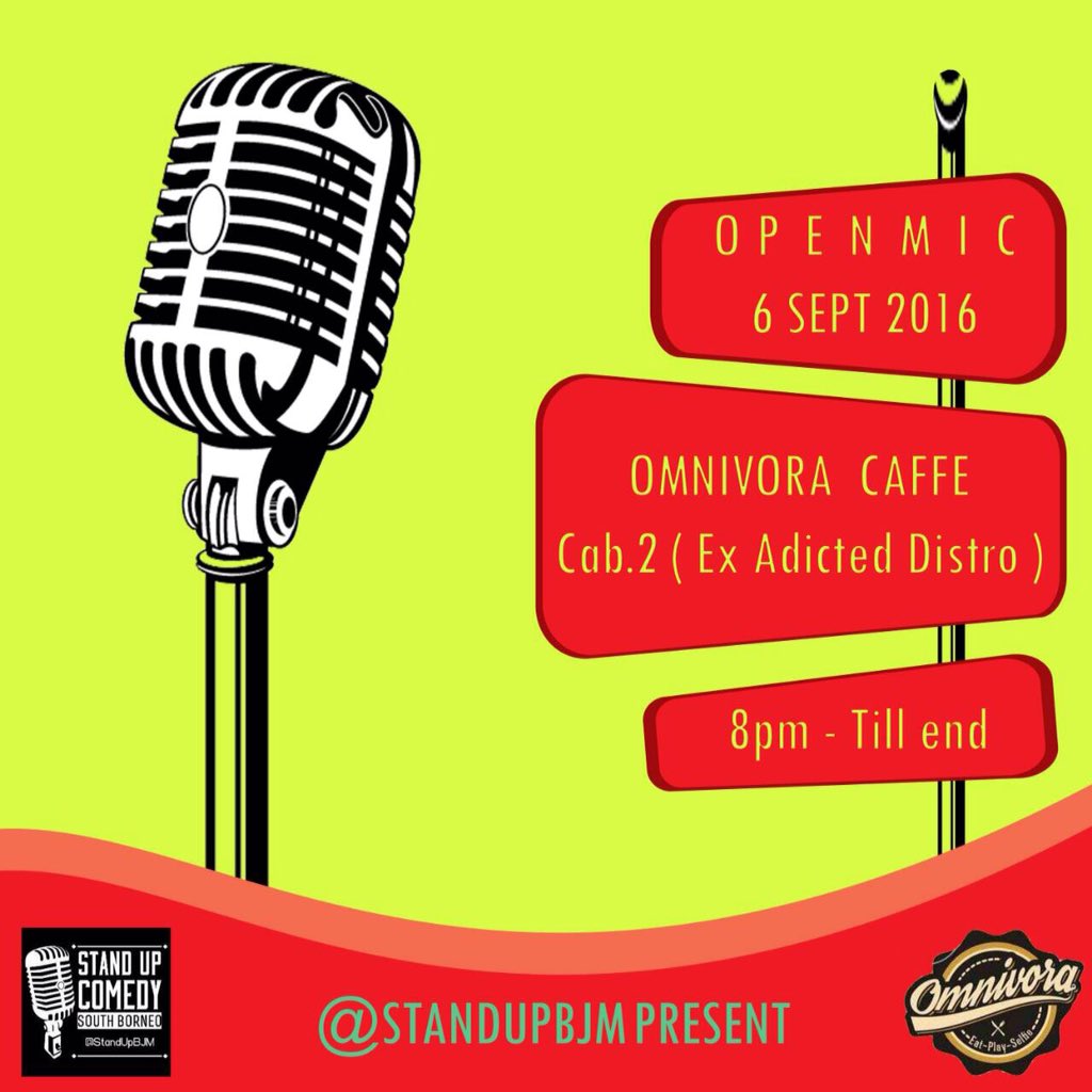 #openmicBJM, malam ini , at omnivora caffe cab 2 (samping smk 4), 8PM-habis , GRATIISS , cc <a href="/StandUpIndo/">IG: standupindonesia</a> <a href="/bjmUpdate/">#BanjarmasinINFO</a>