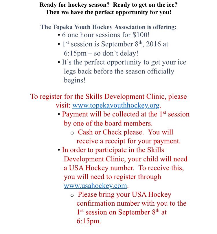TYHAHockey's tweet photo. Don't forget to sign up for the Skills Development Clinic!! https://t.co/RW85NX5Ir6