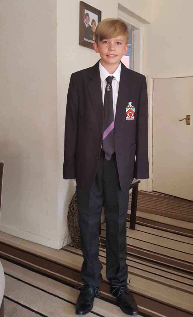 Staceyk51's tweet photo. First day of high school @FredLongworth for Cam! @FLHSgraphics he is so excited! Have a fab day Y7! #7SB #PurpleTie https://t.co/D6We1T9qtx