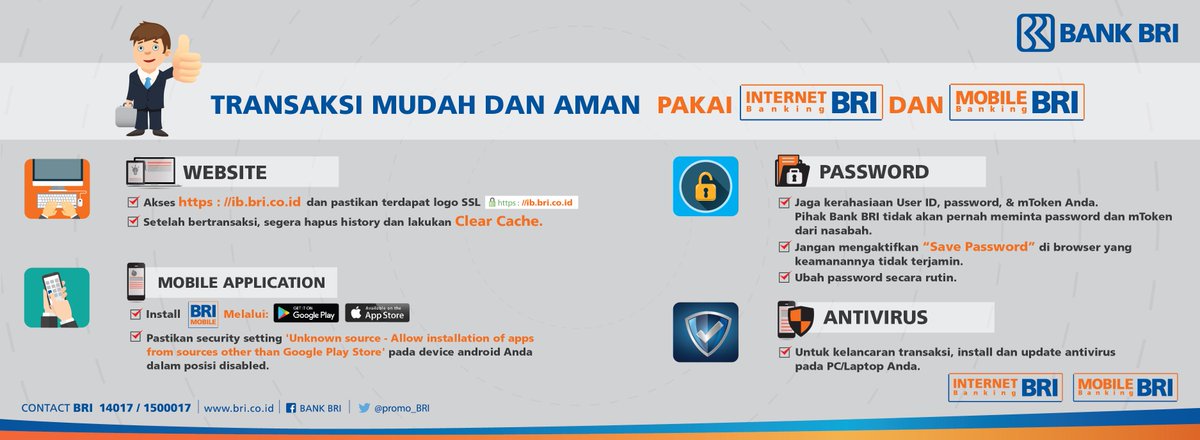 promo_BRI's tweet photo. #sahabatBRI gunakan layanan Internet Banking BRI & Mobile Banking BRI utk kemudahan & keamanan bertransaksi #BRITips https://t.co/Fj03XV2Gas