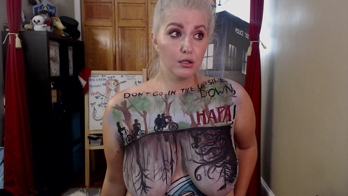 Tonight's body art was SO fun!Thanks to @HapPond for a WAY fun StrangerThings theme&amp; @Ponds_Kairos42<a class="tags" target="_blank" title="On Twitter" href="/?out=eyJ0eXAiOiJKV1QiLCJhbGciOiJIUzUxMiJ9.eyJpYXQiOjE3MjIxNjM3MDIsImlzcyI6InR3cG9ybnN0YXJzLmNvbSIsIm5iZiI6MTcyMjE2MzcwMiwiZXhwIjoxNzUzNjk5NzAyLCJyZWRpcmVjdF91cmwiOiJodHRwczovL3R3aXR0ZXIuY29tL0hhcFBvbmQifQ.JjWvKd1QSu2pQogwiIA2aS61w1XA6FWxS03tamtpaQi6WNN3rlD2NE7JYiT5bdchZZadKqxd5cLckK9zNHkfqQ">@HapPond</a><a href="/tag/bodypaint"class="tags"><span>#bodypaint</span></a>