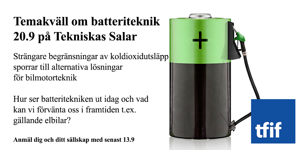 Ännu hinner du anmäla dig med på batteriteknik temakvällen den 20.9 i Helsingfors! tfif.fi/EnrolmentClien…