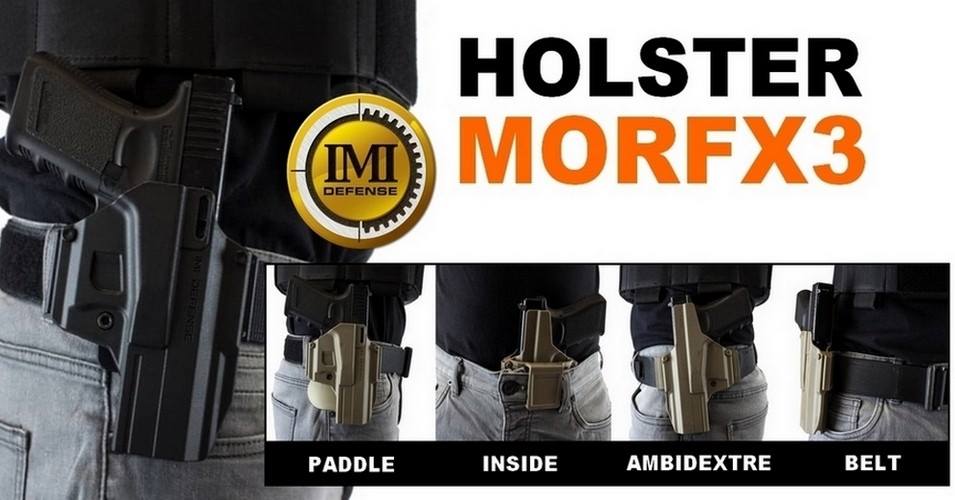 Morf X3 is a revolutionary holster that can be configured for left or right hand IWB, OWB, or even a paddle holster.