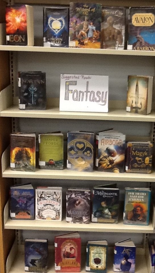 Asked the library aides to make a display... looks like Fantasy. Happy Reading! #Fantasy #bookdisplay #GISDFMSPRIDE
