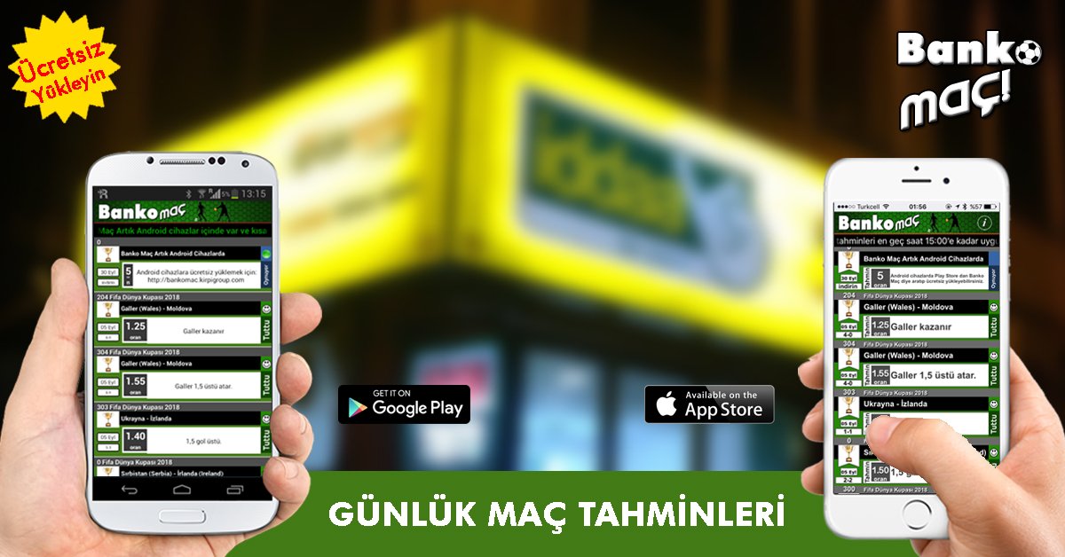 Banko Maç Google Play ve App Store'da kısa bir süreliğine ücretsiz. Günlük maç tahminleri: bankomac.kirpigroup.com